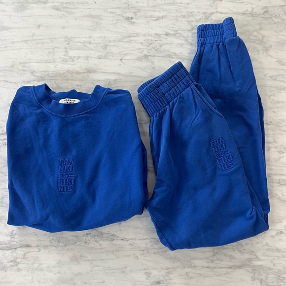 Frankie’s Bikinis Sweatsuit Blue Crewneck Sweatshirt and Sweatpants Small - Picture 2 of 11